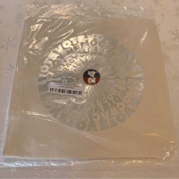 NWT Tory Burch Vote Tote Cotton Canvas Cream with Silver Graphic Gorgeous - Picture 1 of 6